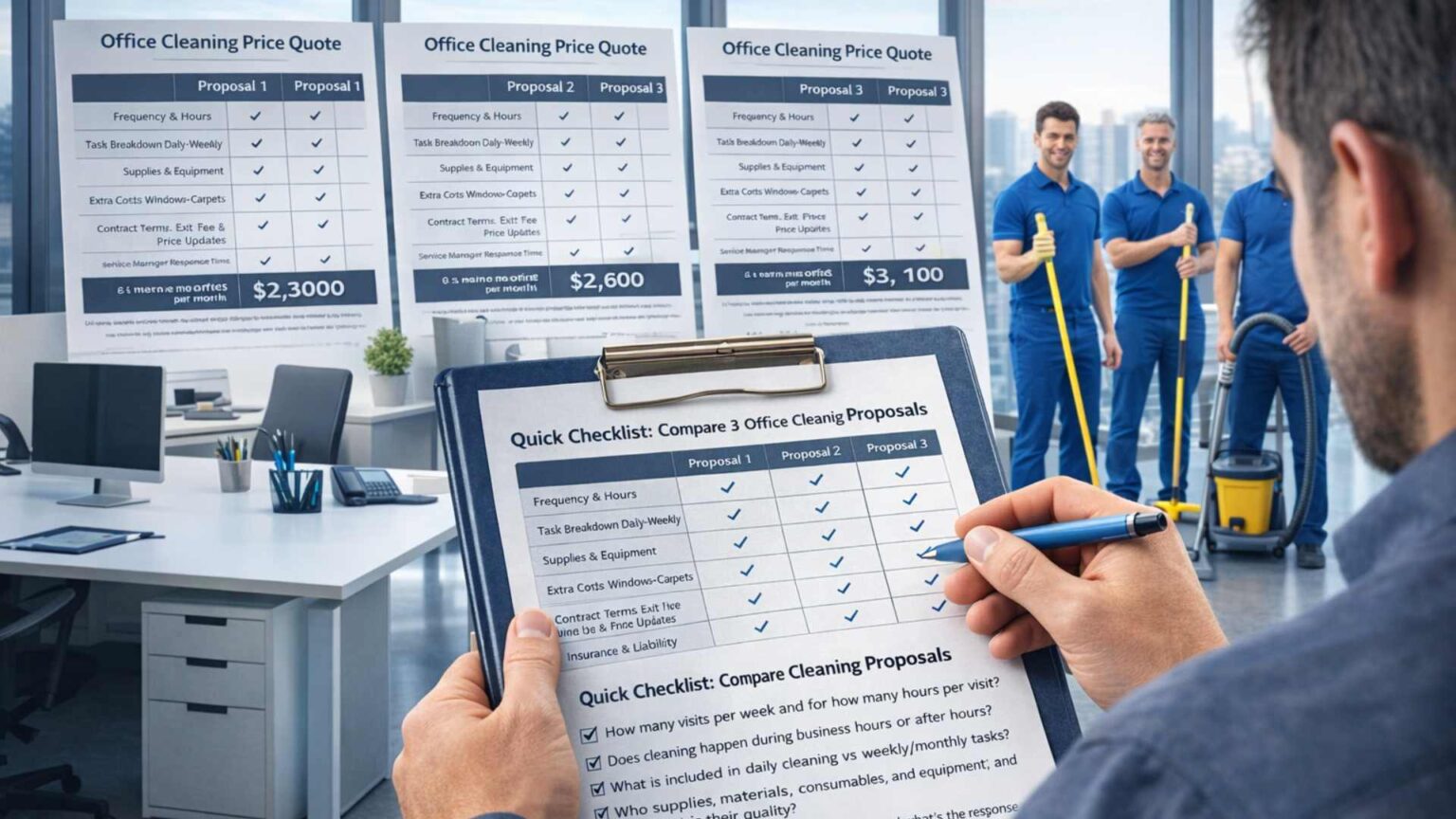 השוואת הצעות לשירות ניקיון משרד